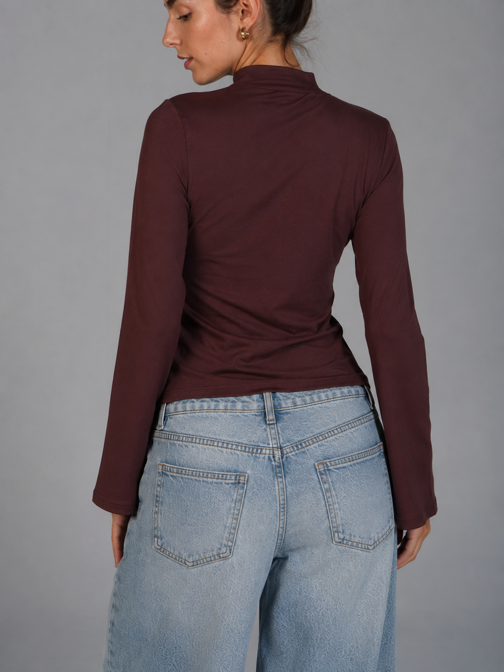 Chinese Neck Top - Brown