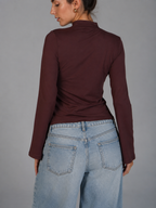 Chinese Neck Top - Brown