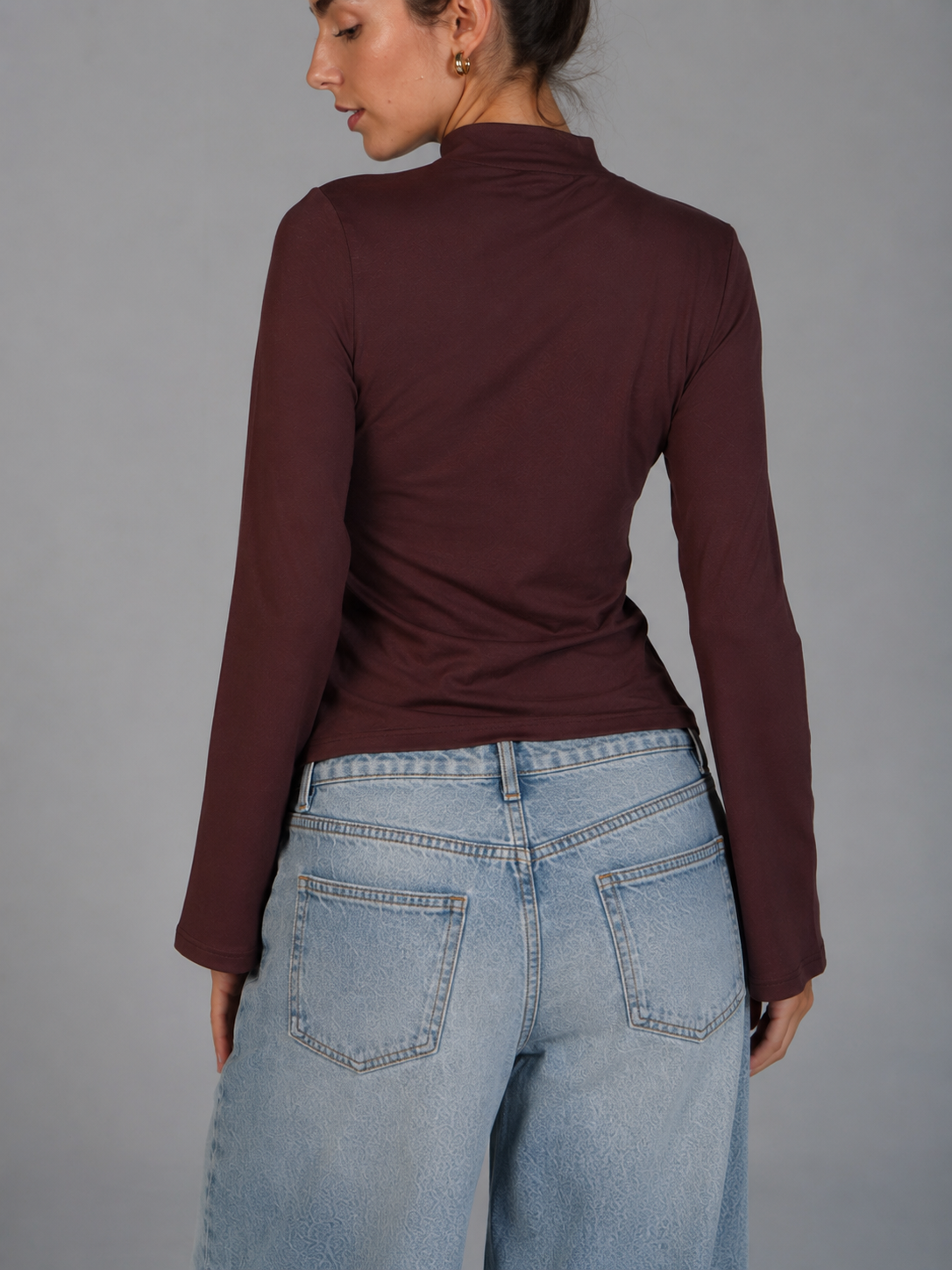 Chinese Neck Top - Brown