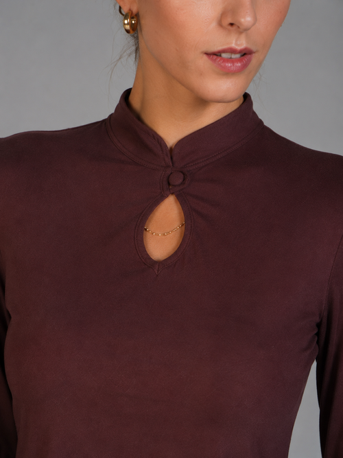 Chinese Neck Top - Brown