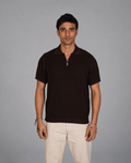 Zip Up Jacquard Polo - Brown