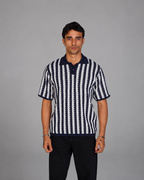 Striped Knitted Polo - Navy X White