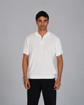 Zip Up Jacquard Polo - White