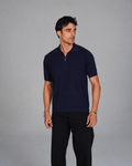 Zip Up Jacquard Polo - Navy