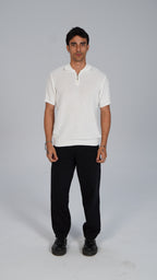 Zip Up Jacquard Polo - White