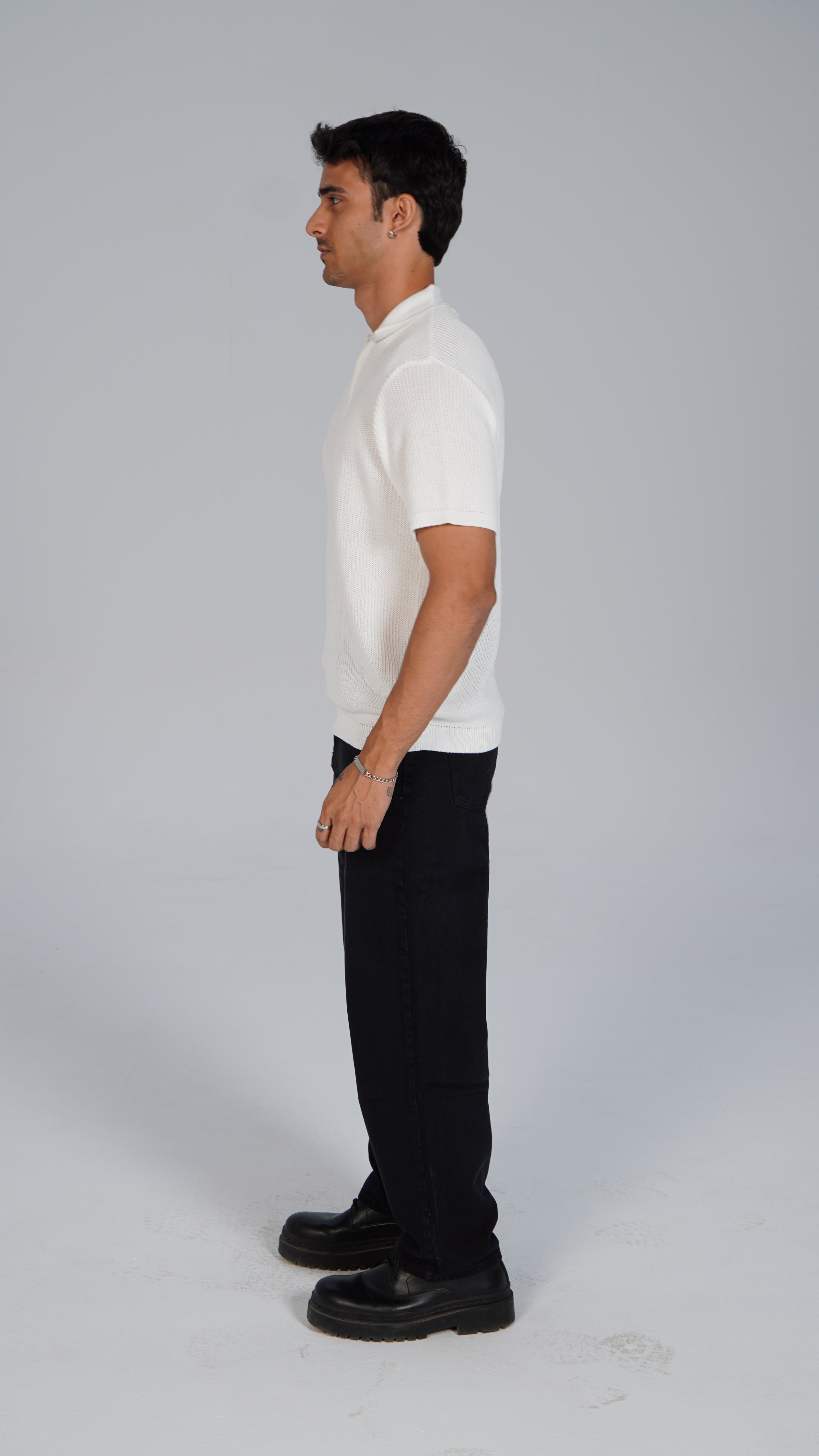 Zip Up Jacquard Polo - White