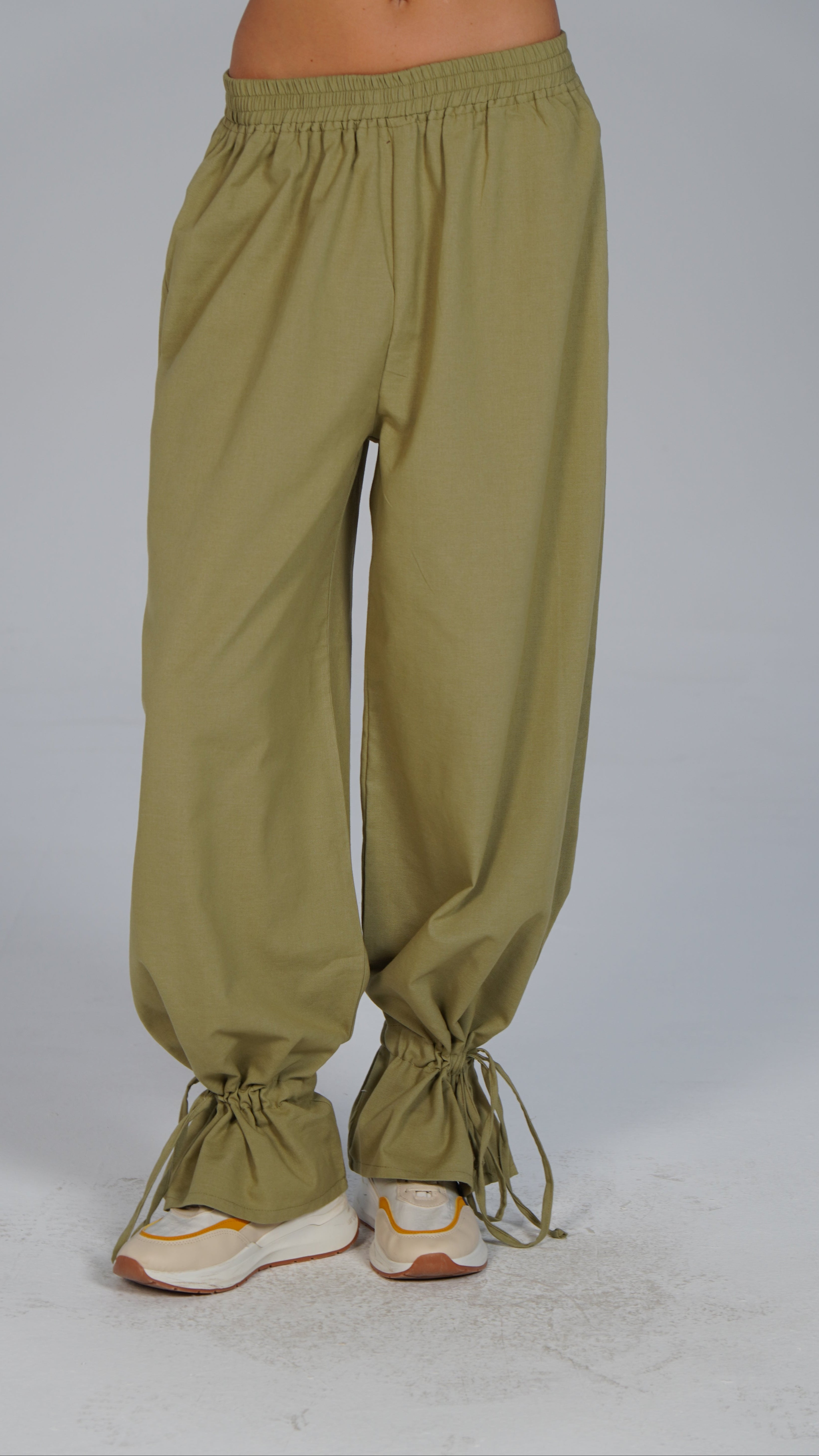 Adjustable Linen Pants - Olive