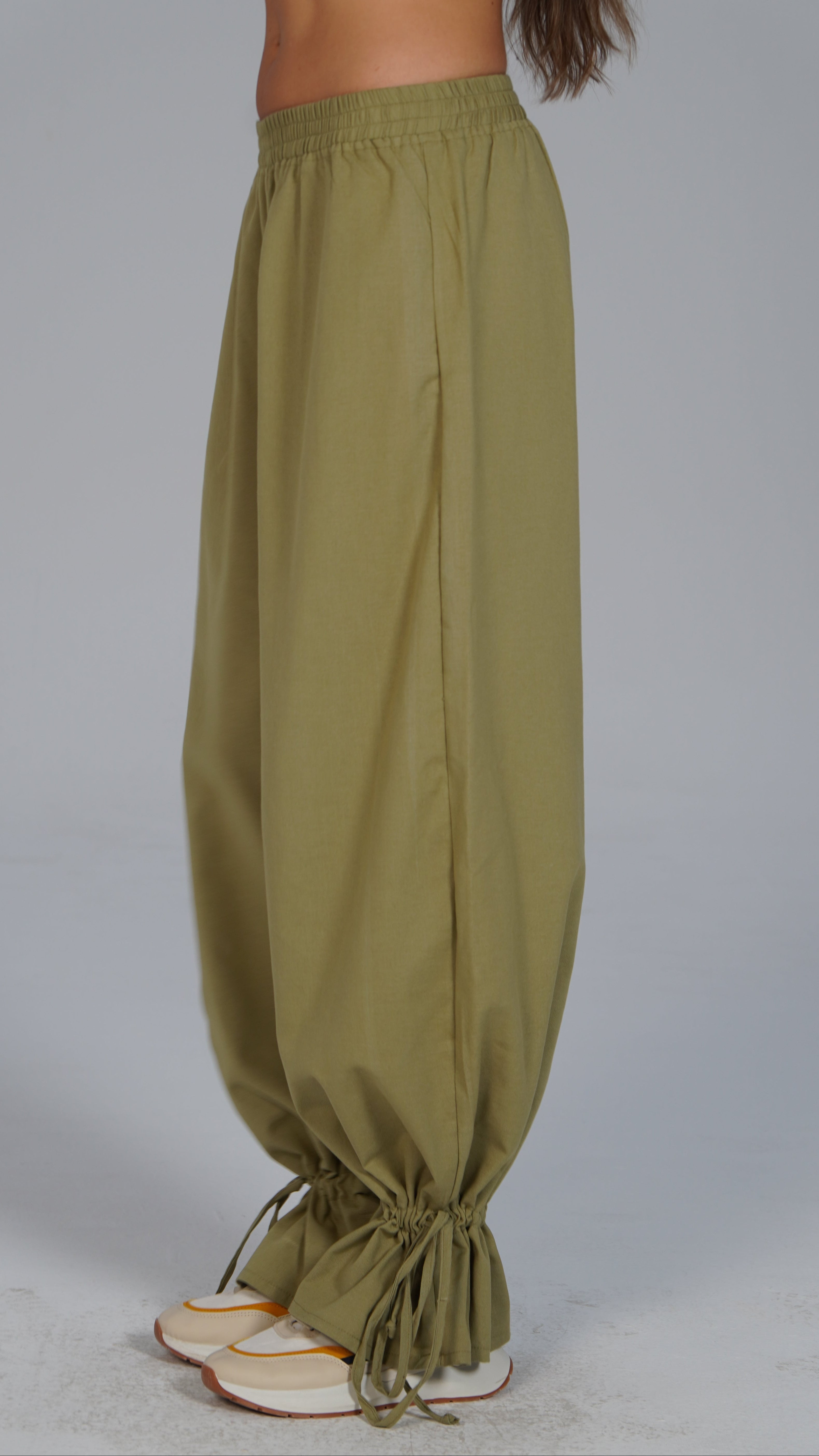 Adjustable Linen Pants - Olive