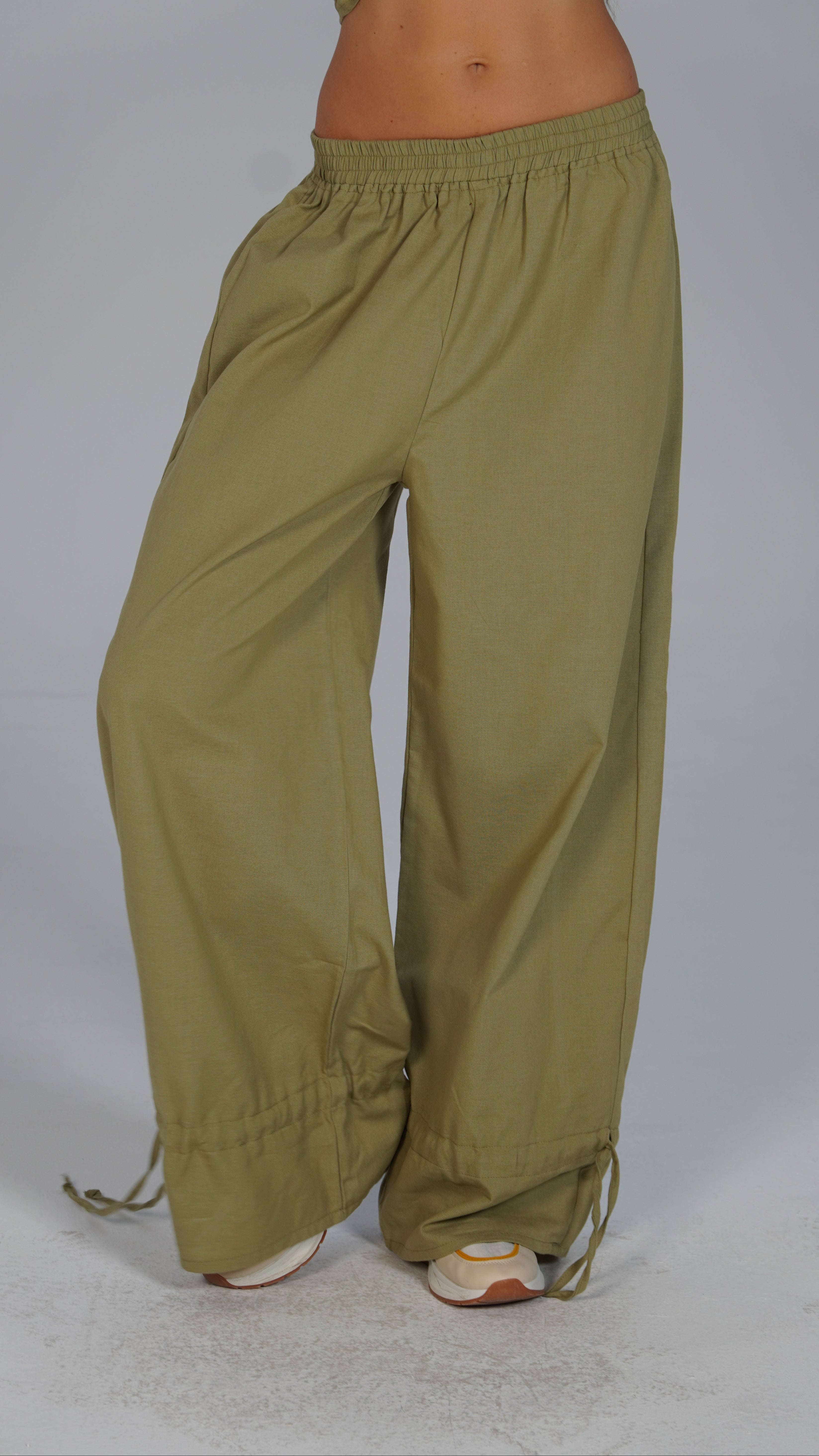 Adjustable Linen Pants - Olive