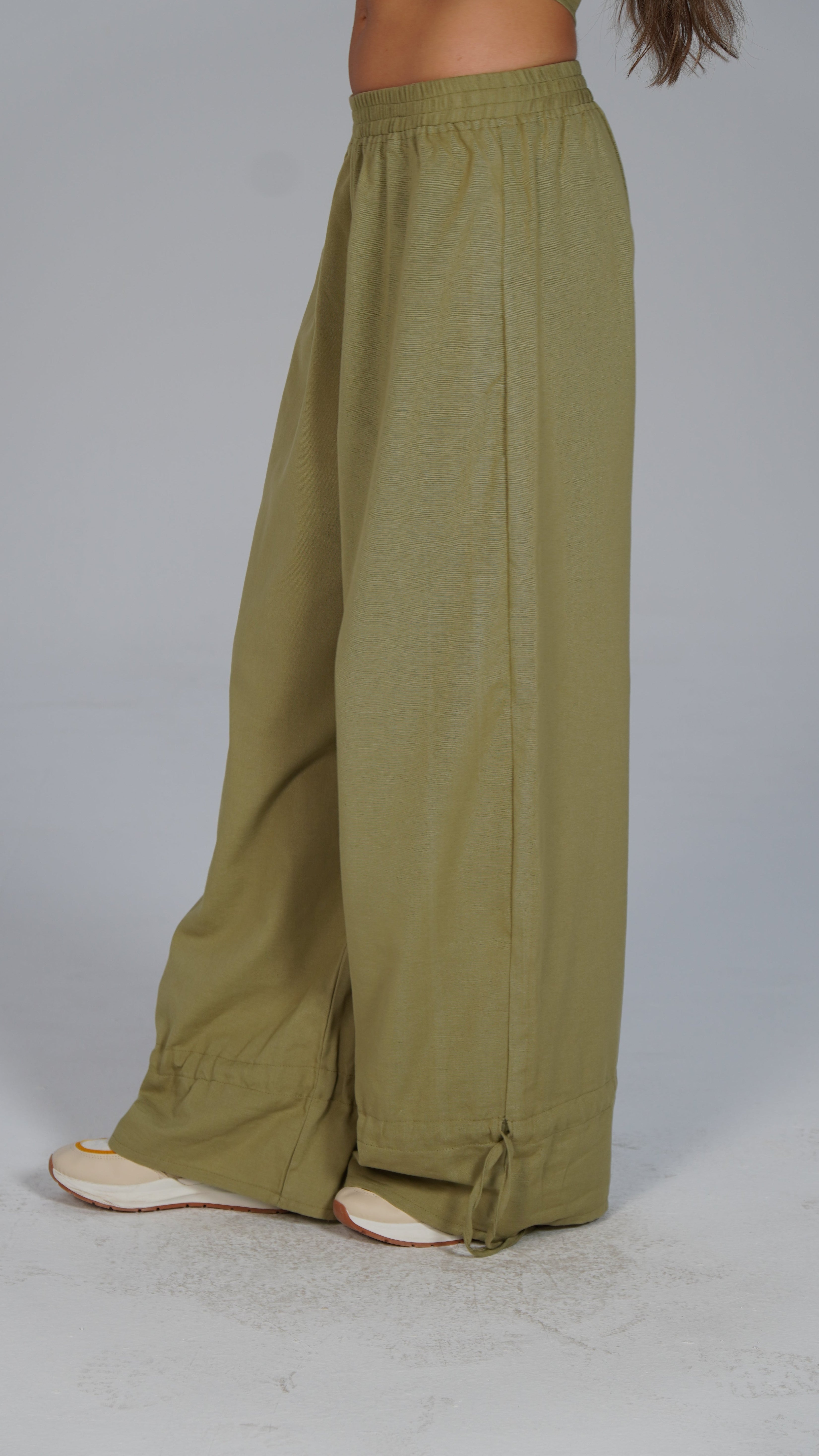 Adjustable Linen Pants - Olive