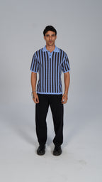 Striped Knitted Polo - Brown X Blue