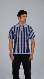 Striped Knitted Polo - Brown X Blue