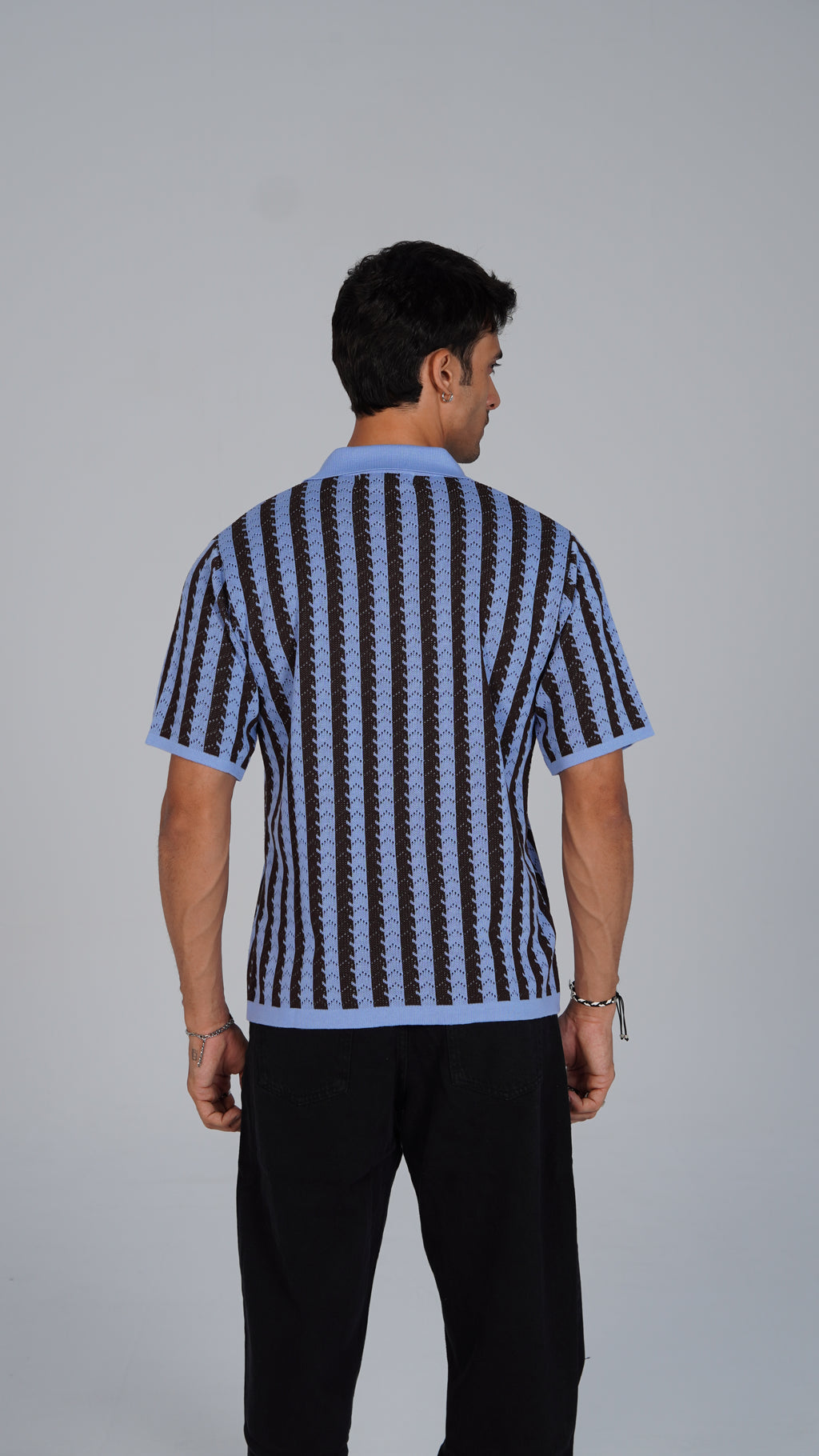 Striped Knitted Polo - Brown X Blue