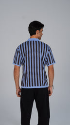 Striped Knitted Polo - Brown X Blue