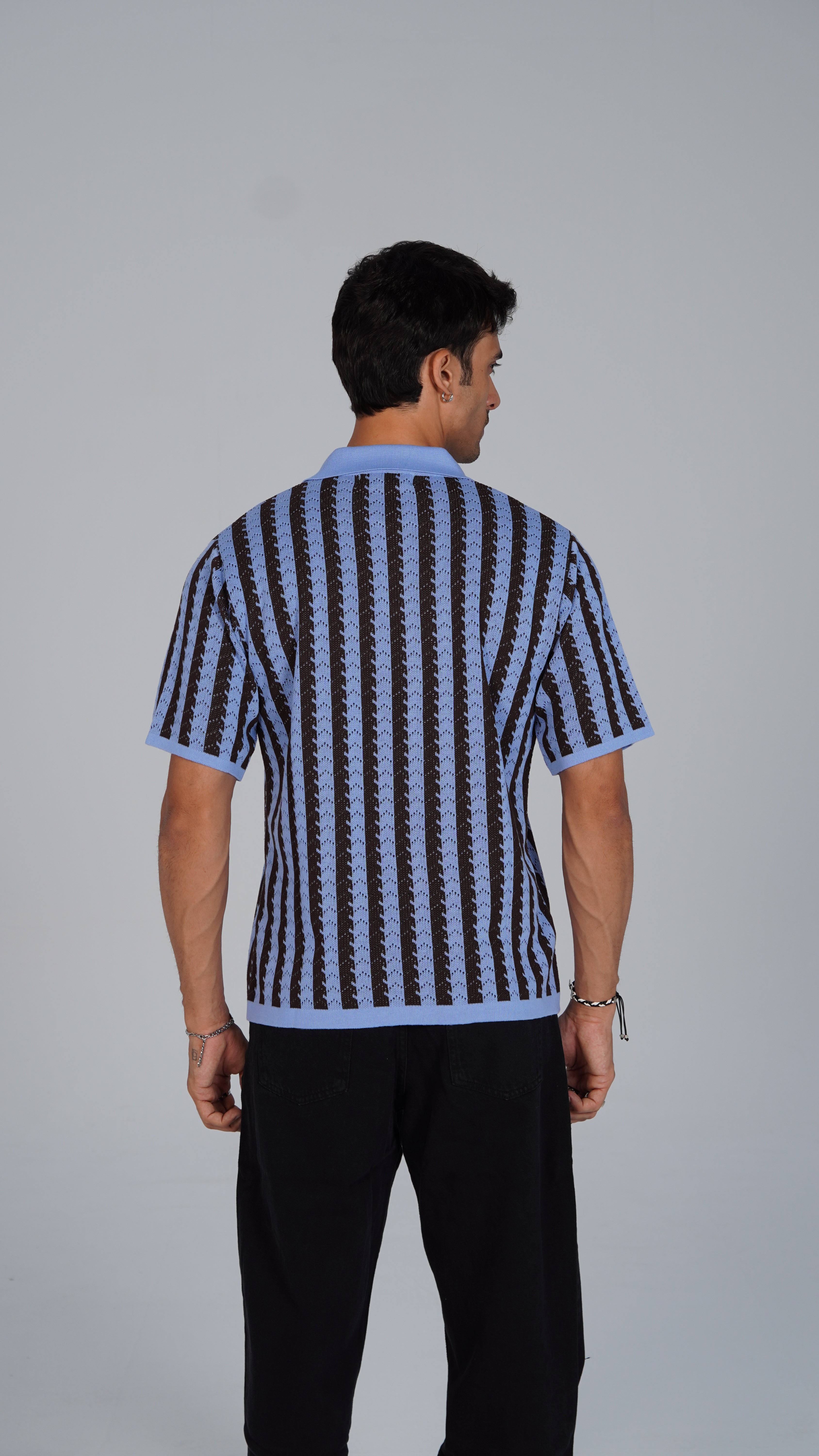 Striped Knitted Polo - Brown X Blue