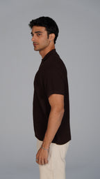 Zip Up Jacquard Polo - Brown