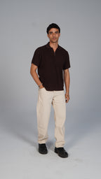 Zip Up Jacquard Polo - Brown