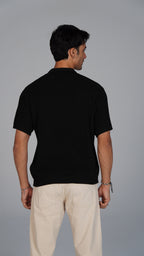 Zip Up Jacquard Polo - Black