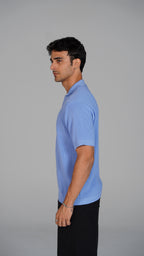 Zip Up Jacquard Polo - Light Blue