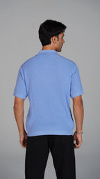Zip Up Jacquard Polo - Light Blue
