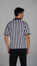 Striped Knitted Polo - Navy X White