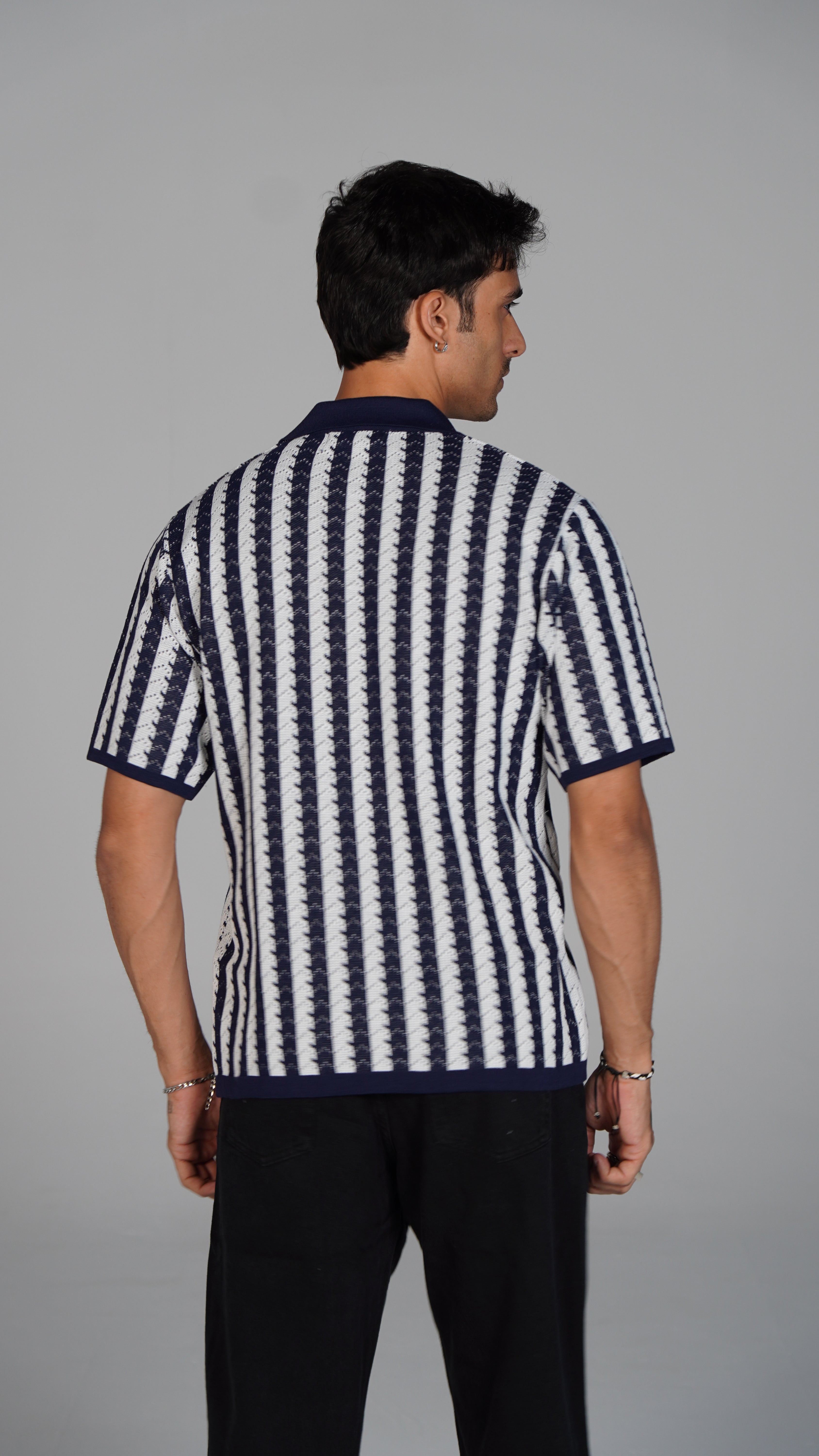 Striped Knitted Polo - Navy X White