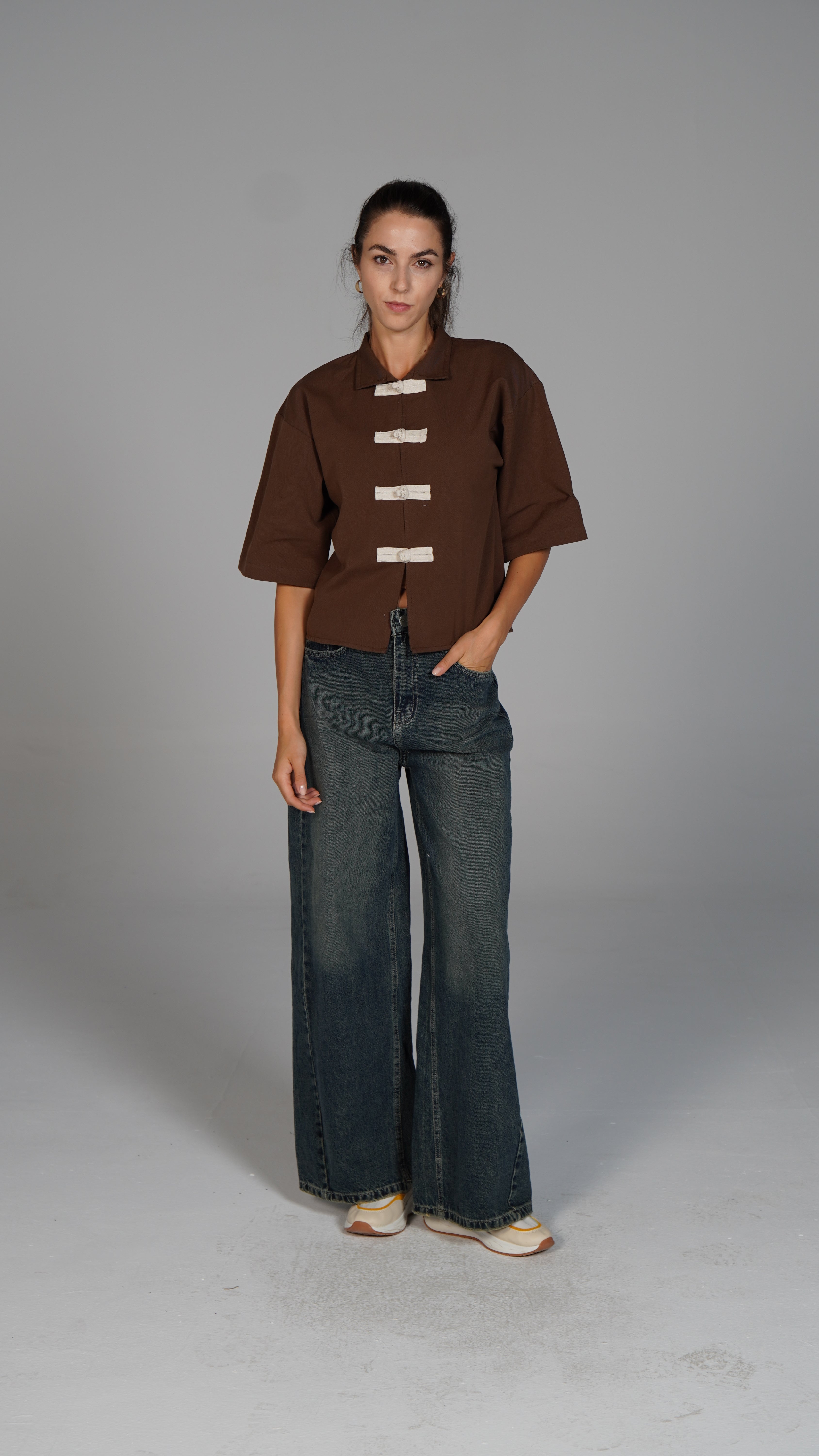 Cropped Blouse - Brown
