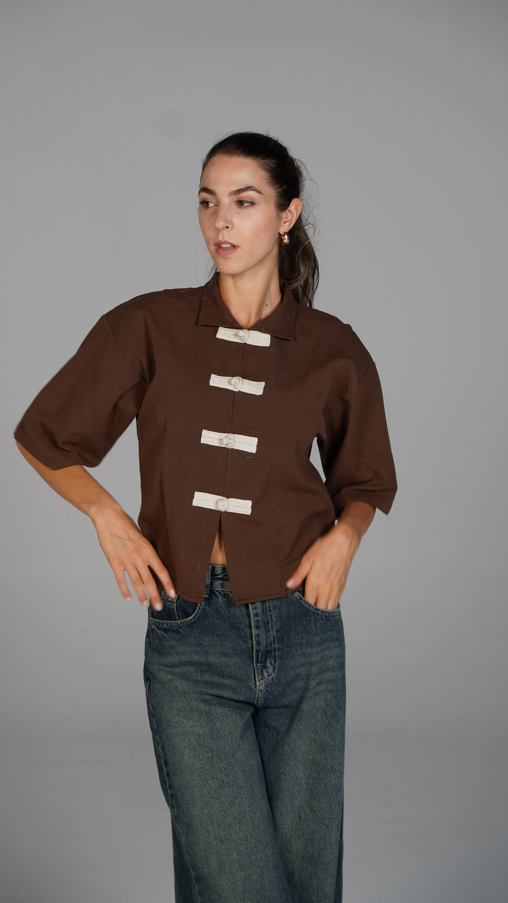 Cropped Blouse - Brown