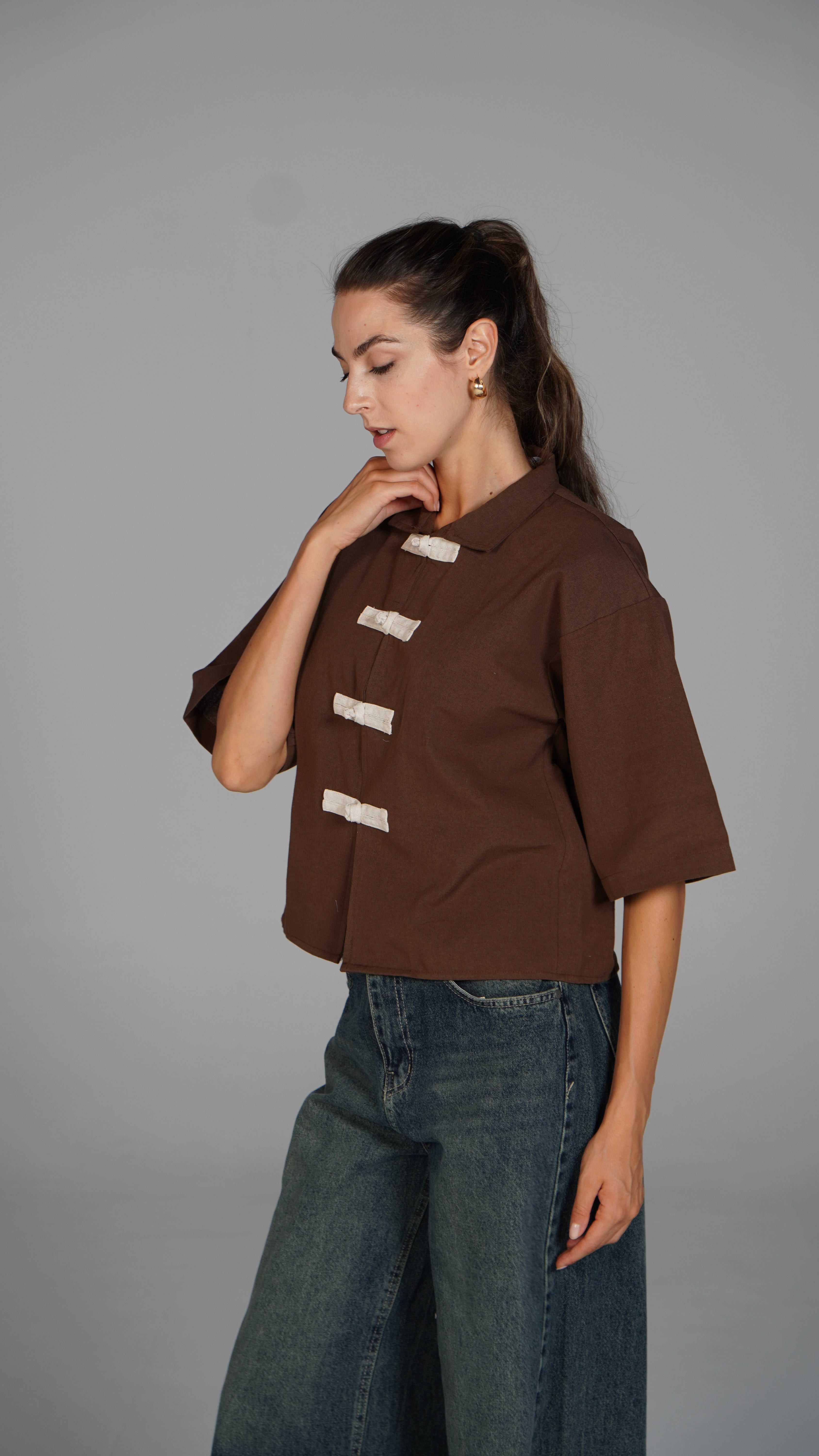 Cropped Blouse - Brown