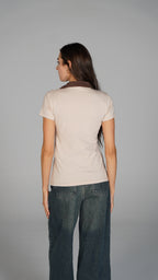 Double Collar Top - Brown X Beige